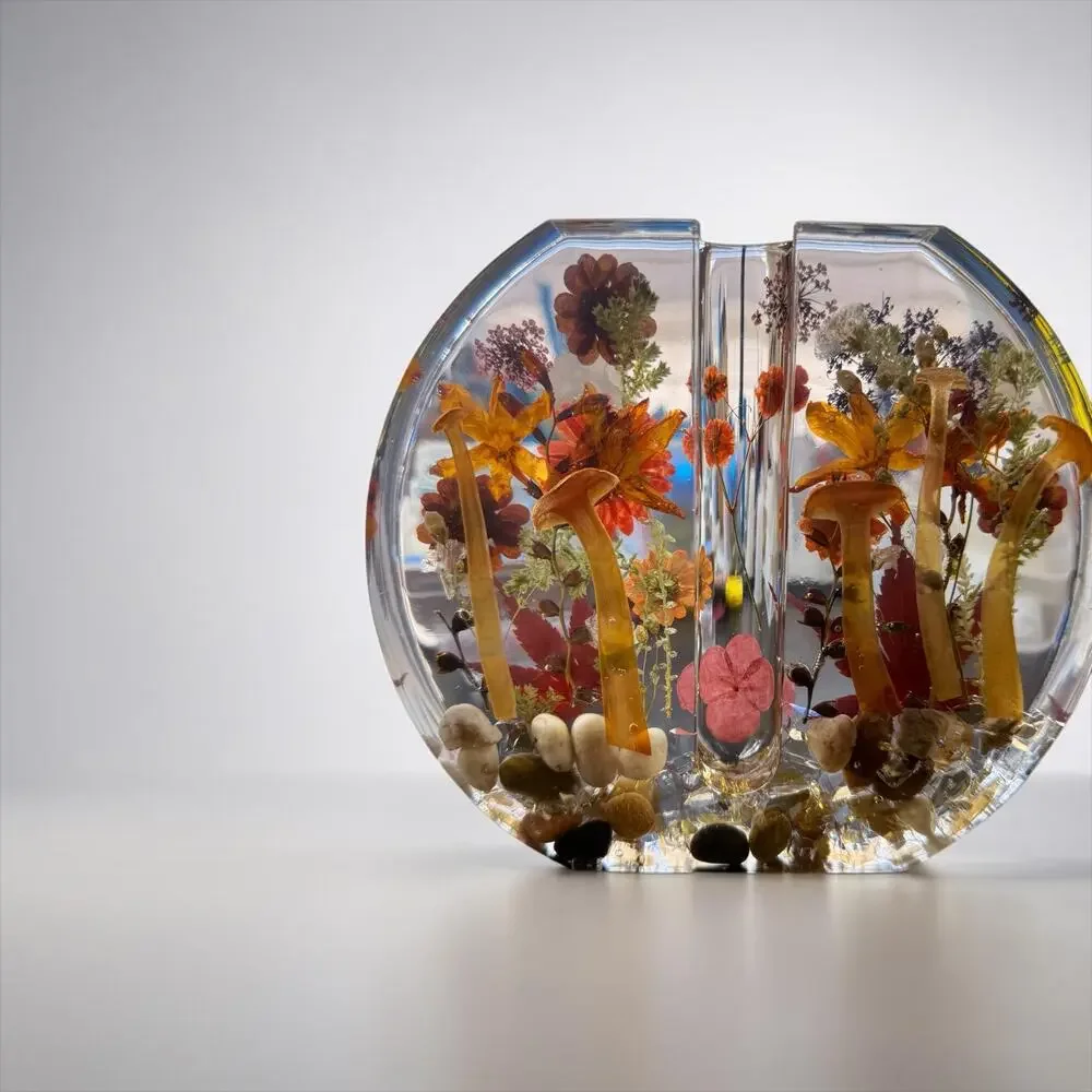 Forever Bloom Autumn Woods Bud Vase | Real Pressed Flowers & Mushrooms in Resin